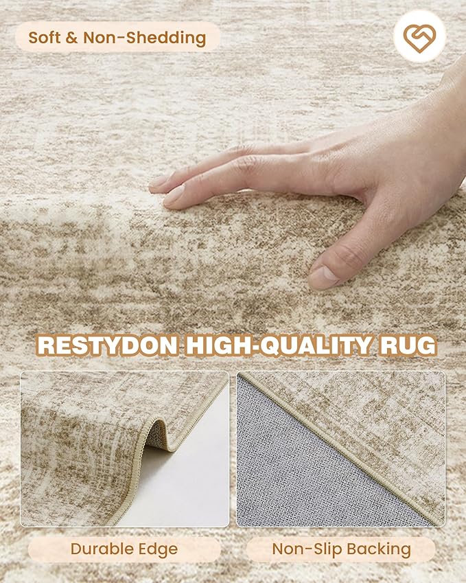 3x6 Runner Rug Non Slip, Thin Entryway Washable Rug for Entryway, Runners for Hallways, Low Pile Vintage Abstract Soft Rugs for Living Room, Kitchen, Bedroom(3'x6', Brown/Ivory)