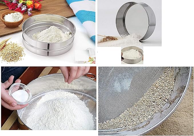 4 In 1 Stainless Steel Interchangeable Sieve Set of 5 Flour Spices Food Strainers Atta Chalni Jaali Channi Atta, Maida Strainer - Silver, Length 8 Inch, Width Height 2.5 Inch