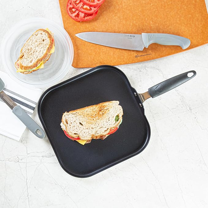 Restaurantware-Met Lux 11.3 Inch Square Griddles With Stay-Cool Handle, 10 No-Stick Flat Top Grills - Compatible With Gas And Electric, Durable, Aluminum Griddle Pans, Even-Heating, For Cooking Eggs