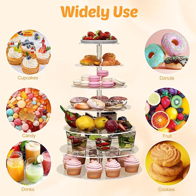 7 Tier Cupcake Stand, Round Cupcake Tower Stand, Clear Acrylic Cupcake Tier Stand, Cupcake Dessert Display Stand for Wedding Graduation Birthday
