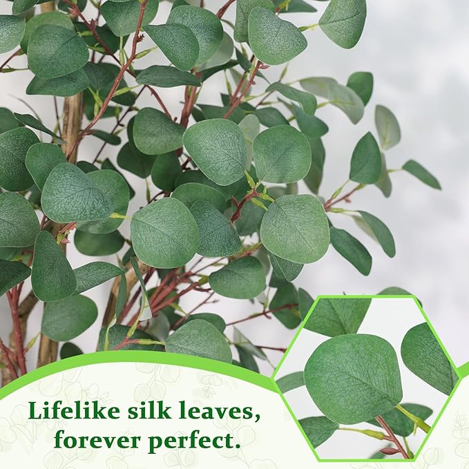 Artificial Eucalyptus Trees with White Planter, 7 FT Faux Eucalyptus Plants Indoor Tall Fake Floor Trees with Silk Leaves and Thick Trunk for Living Room Bedroom Corner Home Office Decoration