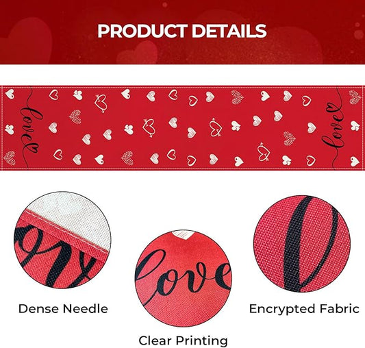Valentines Day Table Runner 13x72 Inch, Love Hearts Valentine Table Runner, Anniversary Home Kitchen Dining Table Holiday Party Decorations