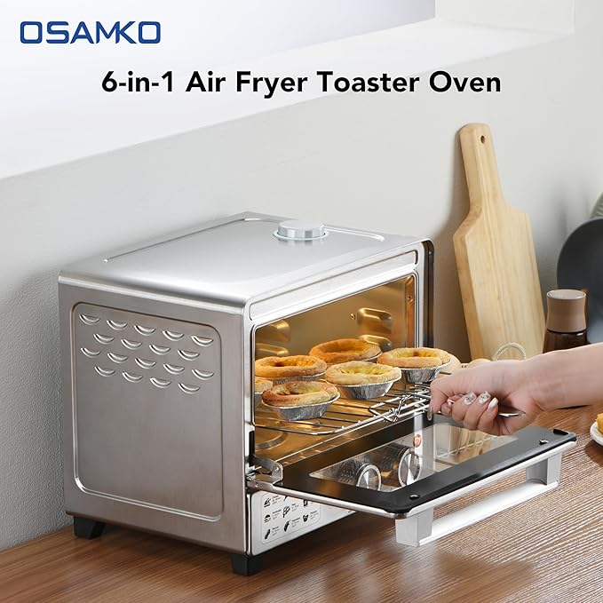13QT Compact 6-in-1 Steam Oven, Stainless Steel Countertop Convection Oven, Fast Preheat, Air Fry, Bake, Roast, Broil, Reheat & Steam, Perfect for Small Contertop