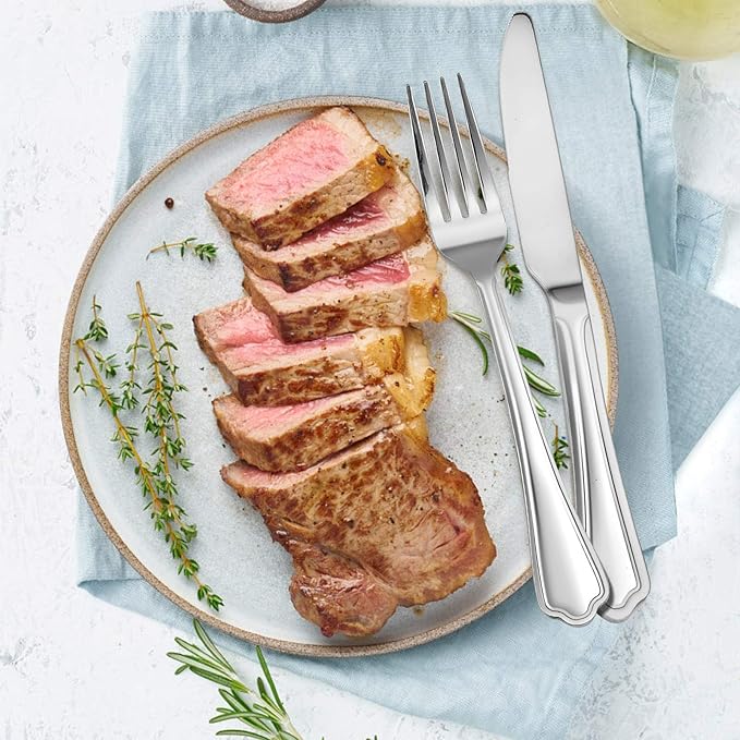 Dinner Forks Set of 6, E-far 7.9 Inch Stainless Steel Forks for Home, Kitchen or Restaurant, Non-toxic & Mirror Polished, Scalloped Edge & Dishwasher Safe