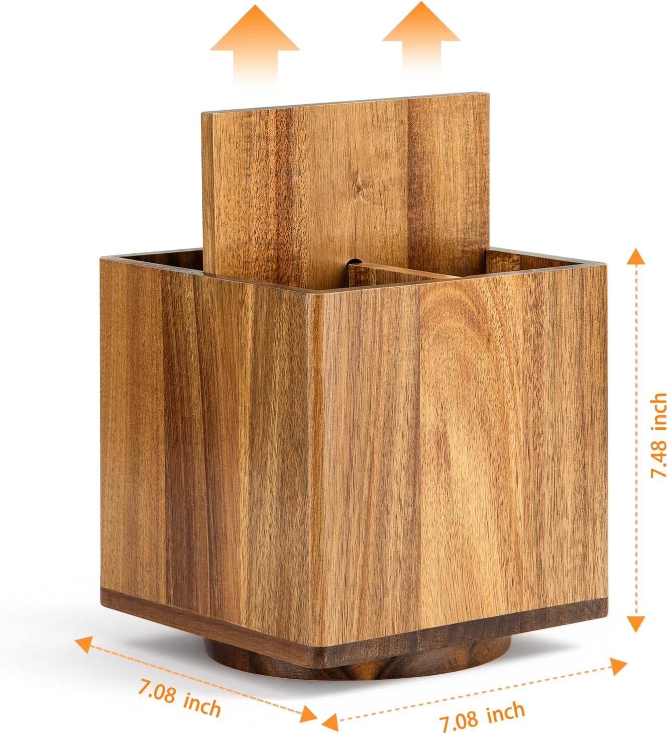 Acacia Wood Extra Large Rotating Utensil Holder for Kitchen Counter, Wooden Utensil Holder with 4 Compartments