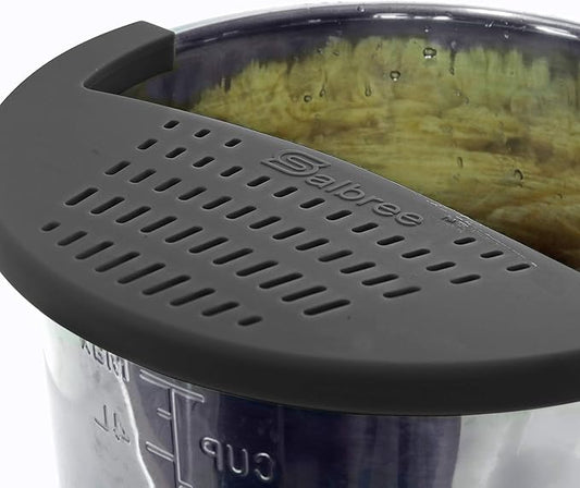 Salbree Silicone Snap Strainer fits the 6qt Instant Pot and Snaps to the 6 quart Instapot Pressure Cooker Inner Pan Small Mitts Set Included, for Straining Vegetable and Ground Beef Grease (black)