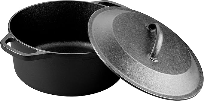 VORRINGARD Pre-Seasoned Cast Iron Dutch Oven with Lid, Round and Dual Handles, for Stovetop, Camping, Grill, Induction, Electric, Black, 4.5qt