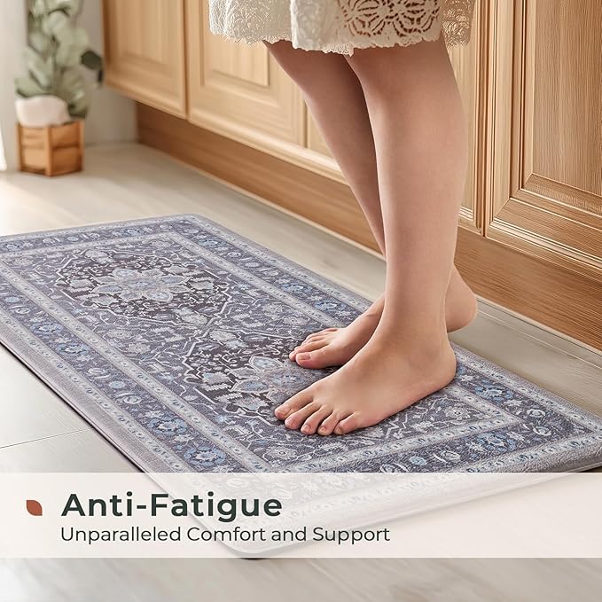 FRESHMINT Anti Fatigue Kitchen Mats Set 2 PCS, Waterproof & Non-Skid Medallion Kitchen Rugs, Cushioned Kitchen Floor Mats for Standing Washable Comfort Kitchen Runners for Lanudry, Office, Sink