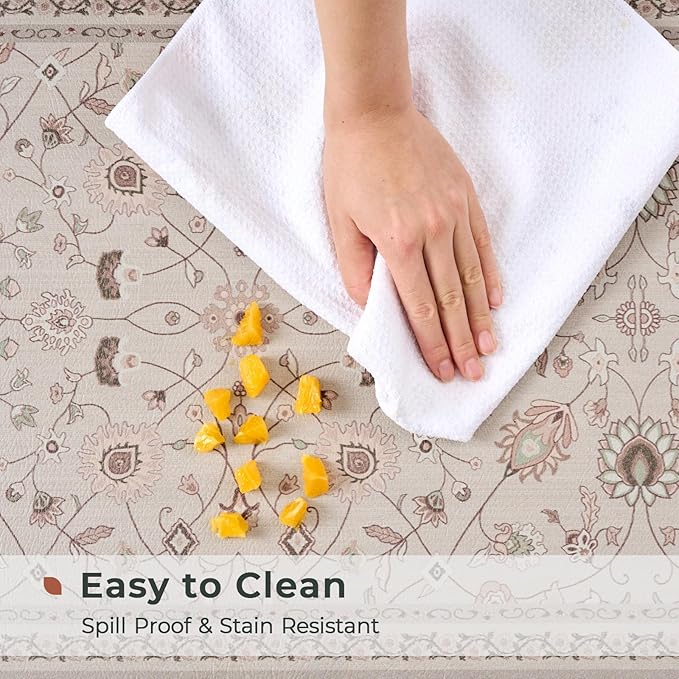 FRESHMINT Kitchen Mats for Floor 2 Piece Set, Waterproof & Non-Skid Vintage Floarl Kitchen Rugs, Cushioned Kitchen Floor Mat for Standing Washable Comfort Desk Kitchen Runners, 17x30''+17x47''