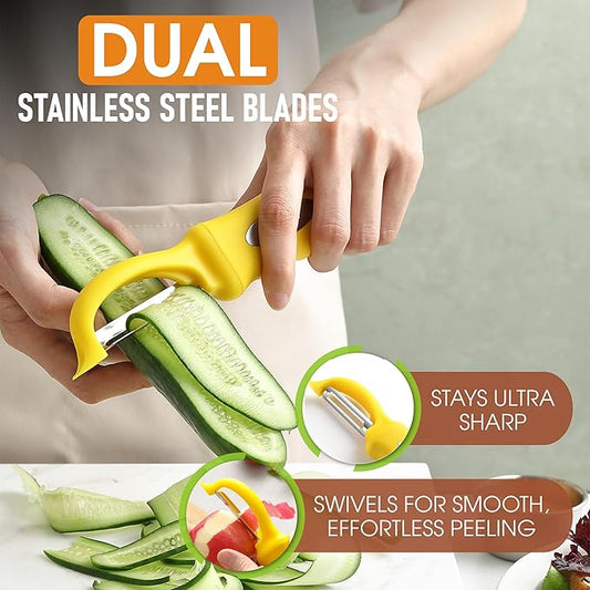 Spring Chef Premium Swivel Potato Peeler for Kitchen, Stainless Steel Fruit Peeler with Soft Grip Handle, Perfect for Vegetable, Apple, Carrot, Cucumber, Ginger - Dishwasher Safe - Yellow