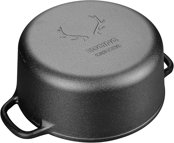 EDGING CASTING Pre-Seasoned Cast Iron Dutch Oven Pot with Lid Dual Handle, Sourdough Bread Baking Pots， Round 7 Quart, Black