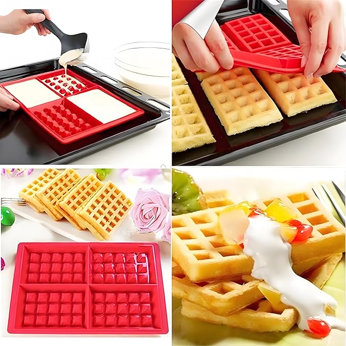 Waffle Mold, Gasusen 3PCS Rectangle and Heart Shaped Silicone Waffle Mold Set, Large Waffle Maker Baking Tray Pan Molds for DIY Waffle Cake Candy Chocolate Making