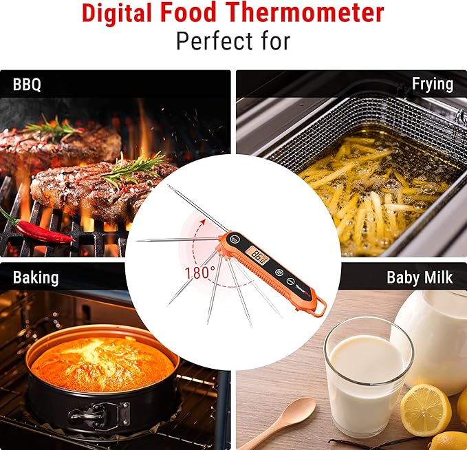 ThermoPro Digital Instant Read Meat Thermometer for Grilling Waterproof Kitchen Food Thermometer with Calibration & Backlight Baking Bread Candy Thermometer Cooking Tools Utensils