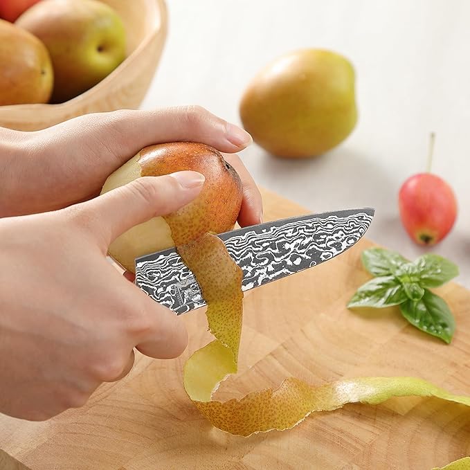 zayiko Kinone Damascus Kitchen Knife Set – 3-Piece Professional Chef Knives | 67 Layers Steel with VG10 Core | Ergonomic Birch Root Wood Handles | Premium Cooking Set in Gift Box