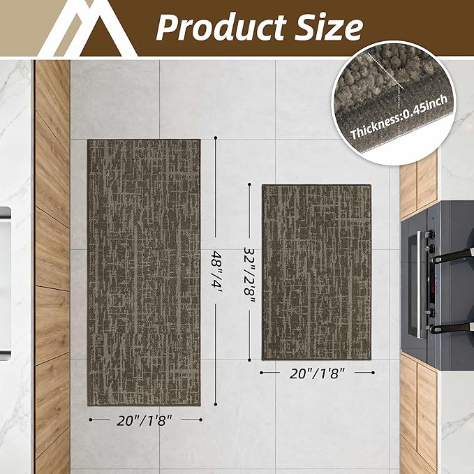 COSY HOMEER Kitchen Rugs 20"x32"+20"x48",Absorbent Soft Kitchen Mats for Floor,Non Slip Kitchen Runner Rug,Washable Kitchen Floor Mats for Sink Mat,Hallway,Laundry,Light Brown