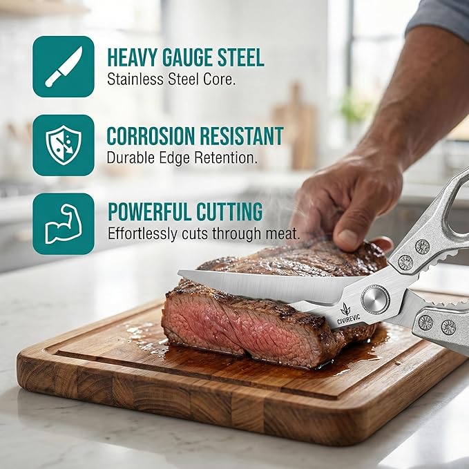 Kitchen Scissors Set of 2, Heavy Duty Stainless Steel Kitchen Shears for Food Prep, Poultry & Meat Cutting, Dual Purpose Cooking Scissors with Comfortable Grip, Dishwasher Safe