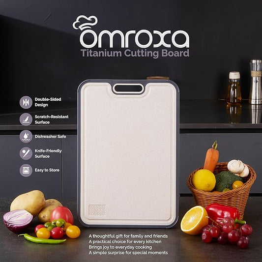 Titanium Cutting Board, Double-Sided Kitchen Chopping Board with Juice Groove, Food-Grade Titanium Surface & Wheat-Straw PP, Non-Slip, Dishwasher Safe, Kitchen Gift Idea, 15.1×10.4 in