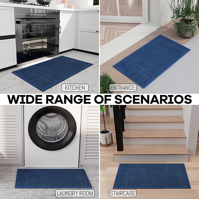 Kitchen Rug, Rubber Non Slip Kitchen Rugs Washable, Absorbent Runner Mat for Floor, Machine Washable Standing Mats for in Front of Sink, Door, Laundry, Entryway, Hallway (Navy Blue, 36" × 24")