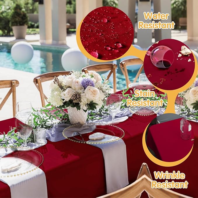 BRILLMAX 10 Pack Burgundy Tablecloths 60 x 126 Inch for 8ft Rectangle Tables - 150 GSM Polyester Fabric, 15" Standard Drop, Water, Stain & Wrinkle Resistant Cloth Cover for Wedding Dining Buffet