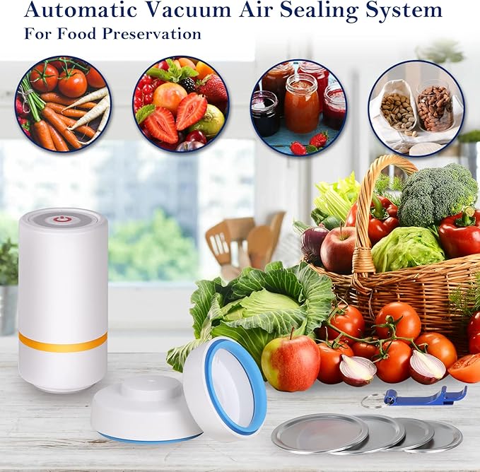 Electric Mason Jar Vacuum Pump Kit: Wide Mouth Jars Compatible with Food Saver Vacuum Sealer Machine