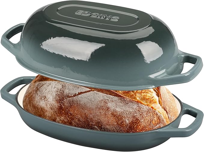 EDGING CASTING Enameled Cast Iron Oval Dutch Oven Pot with Lid, Dutch Oven for Sourdough Bread Baking, Oval Bread Pan, Bread Oven, Bread Dutch Oven, 5qt, Slateblue