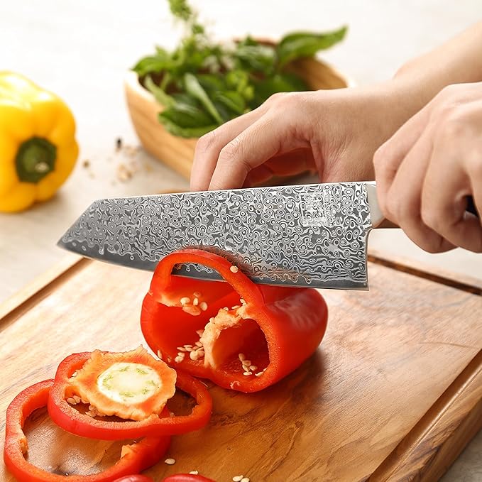 zayiko Black Edition Damascus Knife Kiritsuke I 20 cm blade made of 67 layers of VG10 Damascus steel I Ergonomic Pakkawood handle I Premium Japanese chef's knife for meat, fish & vegetables I Gift box