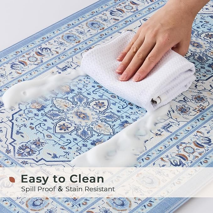 FRESHMINT Anti Fatigue Kitchen Mats Set 2 PCS, Waterproof & Non-Skid Medallion Kitchen Rugs, Cushioned Kitchen Floor Mats for Standing Washable Comfort Kitchen Runners for Lanudry, Office, Sink