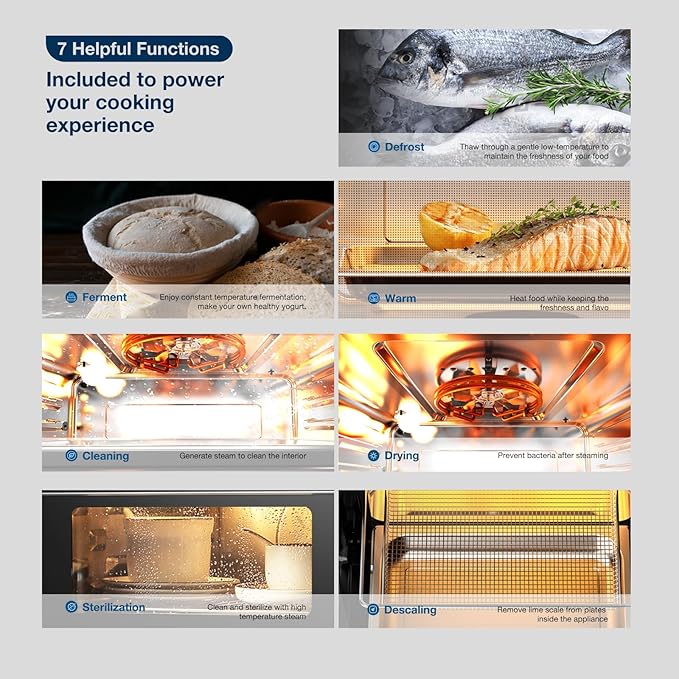 ROABM Toaster Oven Air Fryer Combo R-BOX Blue, 23QT Countertop Convection Steam Oven, Rapid Steam, Bake, Air Fry, Broil, Dehydrate, Defrost, Ferment, Steam Self-Clean, Touchscreen Control