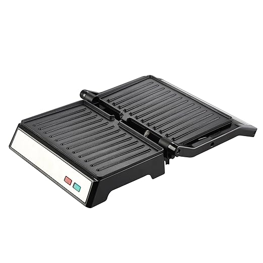MegaChef Electric Dual Plate Non-Stick Panini Grill Contact Press and Drip Tray, Lightweight Compact Grill, Sandwich Maker