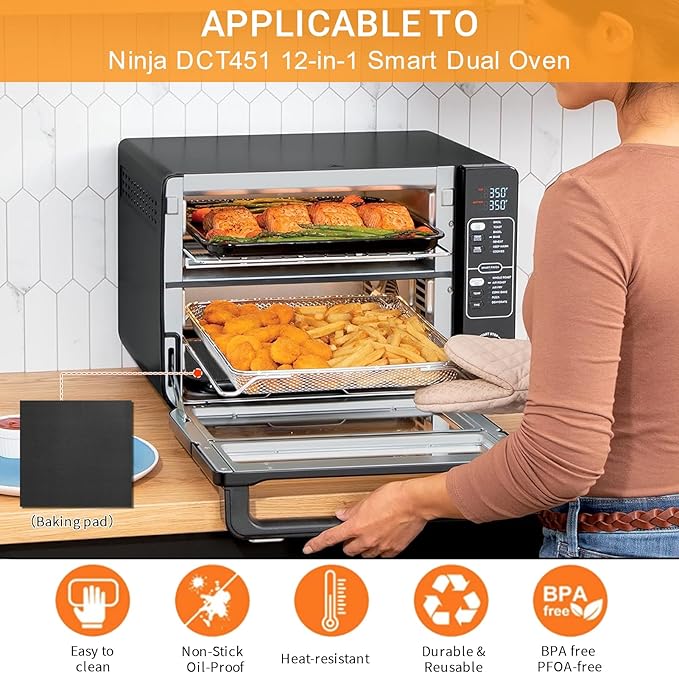 GWYSY 4-Pack Fiberglass Air Fryer Mats 12"x12.6" For Ninja DCT451 Compatible Oven Liners for Bottom of OvenReusable & Heavy-Duty for Even Cooking