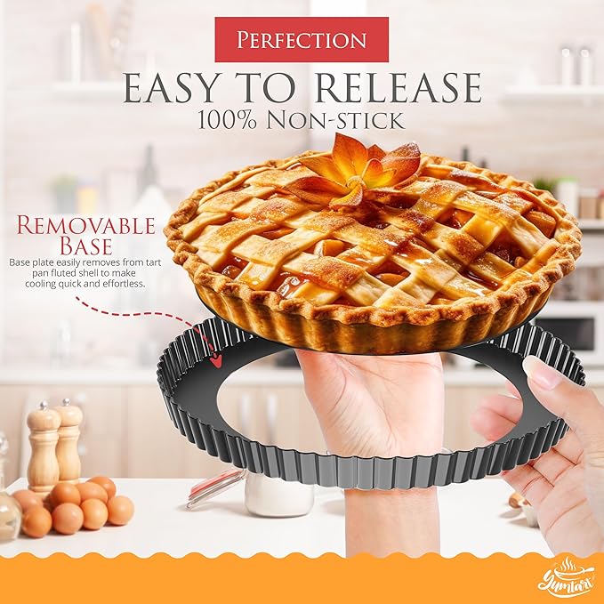 YUMTART Bundle Pack 9" and 4" Mini Tart and Quiche Pan Combo, False Bottom, Deep Fluted Tart and Quiche with Removable Bottom - Non-Stick