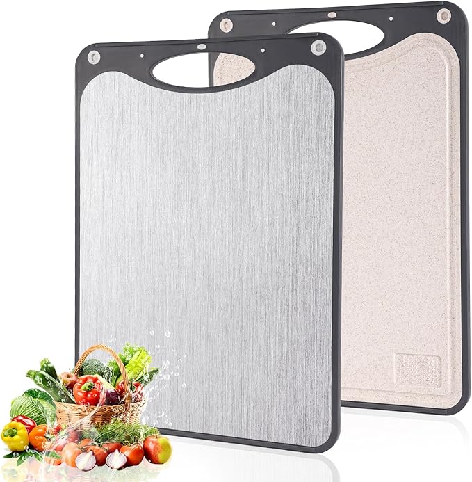 WOJGDPB Titanium Cutting Boards For Kitchen, Double Sided Cutting Board, Food Grade Titanium And Wheat Straw PP Chopping Board, Easy To Clean, Large Size 15”×10” Dark Gray