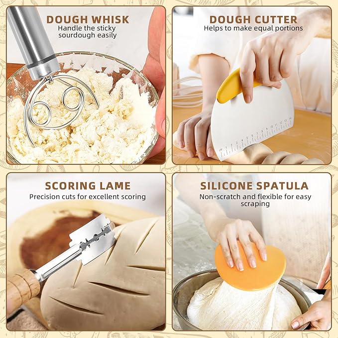 Sourdough Starter Kit, Bread Making Kit with Sourdough Starter Jar for Beginners, Banneton Bread Proofing Basket for Home and Kitchen, Sourdough Bread Baking Supplies, Bread Making Tools Kit