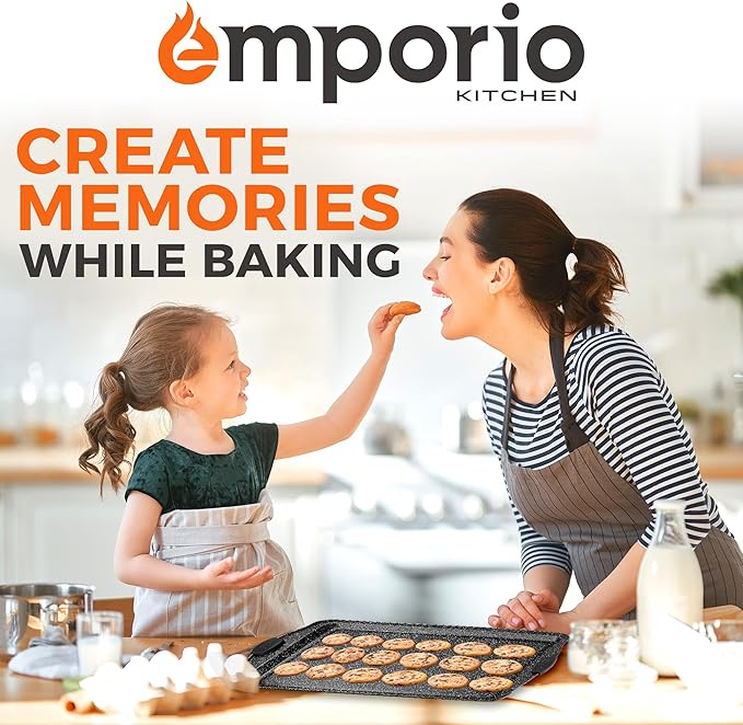 Emporio Kitchen Baking Pan Set - Nonstick Coating, Carbon Steel Bakeware Sets with Gray Silicone Handles, PFOA, PFOS, PTFE Free, Recipe Booklet Included, Oven Safe Tray (Up To 450° F), Set of 6 - Gray