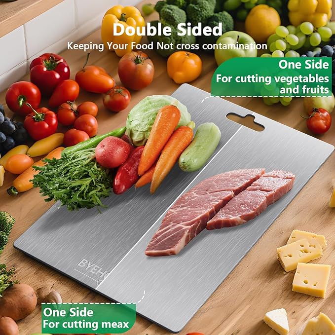 Titanium Cutting Board for Kitchen, Double Sided Pure Titanium Cutting Board | Easy to Clean | Dishwasher Safe | Food-Grade Raw & Cooked Foods or Outdoor Camping Chopping Board (13.4 x 9 inch)