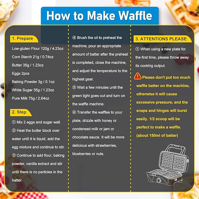 3-in-1 Belgian Waffle Maker 1200W, Breakfast Sandwich Maker & Waffle Iron with Removable Nonstick Plates, 5-Gear Temperature Control, Cool Touch Handle, Easy to Clean for Family Breakfast