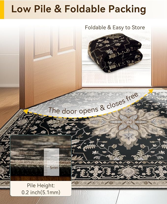 Area Rugs 2'6''x14' Runner Rug Non Slip Washable for Kitchen Hallway Bedroom Beside Laundry Room Bathroom Rug, Floor Carpet, Black Brown Neutral Dark Tan