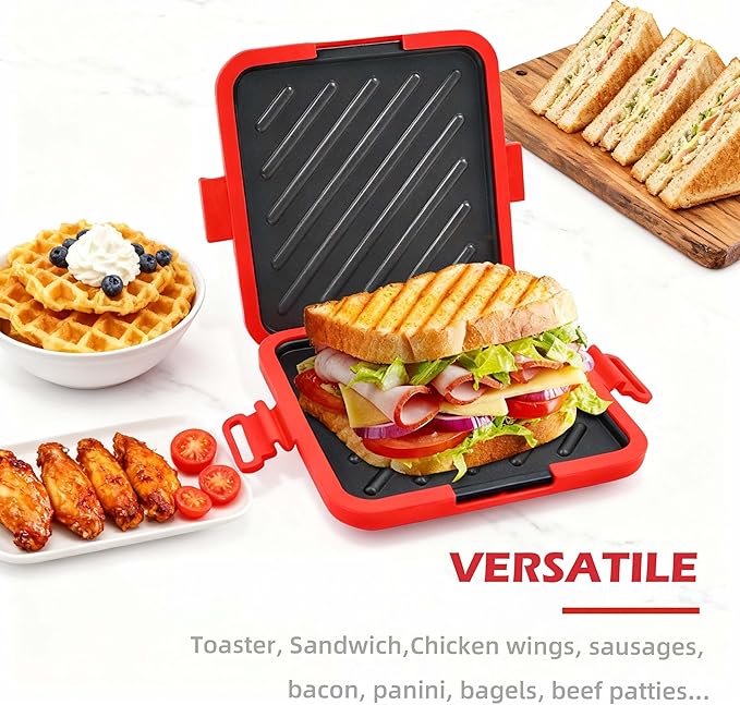Microwave Toaster & Sandwich Maker(<5 Min)|Microwave Panini Press, Grilled Cheese & Toastie Maker | RV Essential | Fast Cooking for Home, Office, Dorm | Dishwasher Safe Microwave Cookware