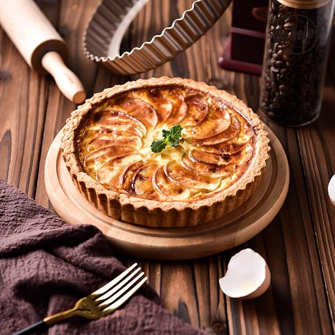 Bakeley 8-Inch Non-Stick Round Tart Pan with Removable Loose Bottom, Quiche Pan for Oven Baking (Champagne Gold)