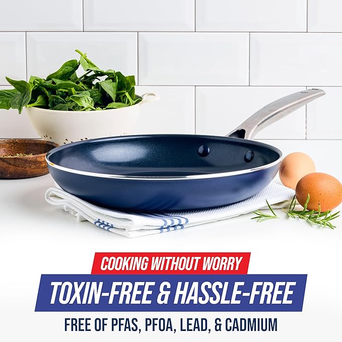Blue Diamond Hard Anodized 8" 10" & 12" Diamond Infused Healthy Ceramic Nonstick Frying Pan Set, PFAS-Free, Stainless Steel Handle, Dishwasher & Oven Safe to 600F, Durable Cookware, Gray