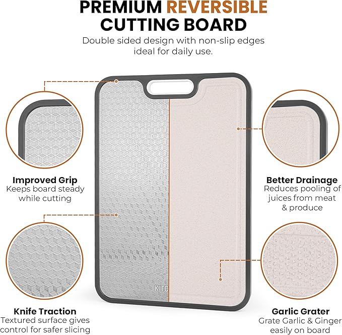 2 in 1 Titanium Cutting Board for Kitchen – Large 16" x 11"- 100% Pure Titanium & Wheat Straw PP Double Sided Chopping Board - Hygienic, Non-Toxic, Food grade, Non Slip, Textured Surface