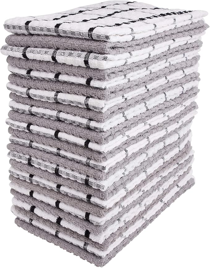 Kitchen Towels - Dish Towels and Dish Cloths - Hand Towel and Dishcloths Sets - 100% Soft Ring Spun Combed Cotton - Great for Cooking in Kitchen or Household Cleaning - Size 15" x 25" (Grey, 24)