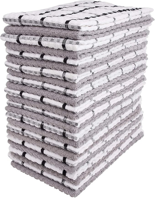 Kitchen Towels - Dish Towels and Dish Cloths - Hand Towel and Dishcloths Sets - 100% Soft Ring Spun Combed Cotton - Great for Cooking in Kitchen or Household Cleaning - Size 15" x 25" (Grey, 24)