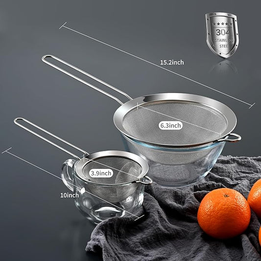 Premium 304 Stainless Steel Fine Mesh Strainer – Multi-Use Colander, Sieve, and Filter for Rice, Juice, Quinoa, Flour, Baking, Cooking, and Meal Prep – Durable, Easy-to-Clean Kitchen Tool