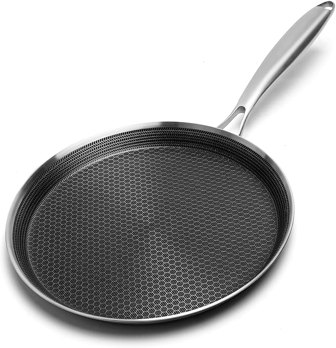 Innerwell Nonstick Crepe Pan 12 inch Stainless Steel Crepe Pan Honeycomb Coating Flat Skillet Tawa Dosa Tortilla Pan,Omelet Pan with All Stove Tops Available, Induction Compatible