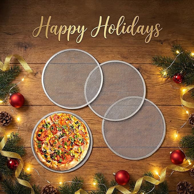 OHiZVZV 3 Pcs 12 Inch Pizza Screen, Aluminum Non-Stick Perforated Pizza Pan with Mesh Design for Oven Baking and Grilling, Dishwasher and Microwave Safe (12 Inch)