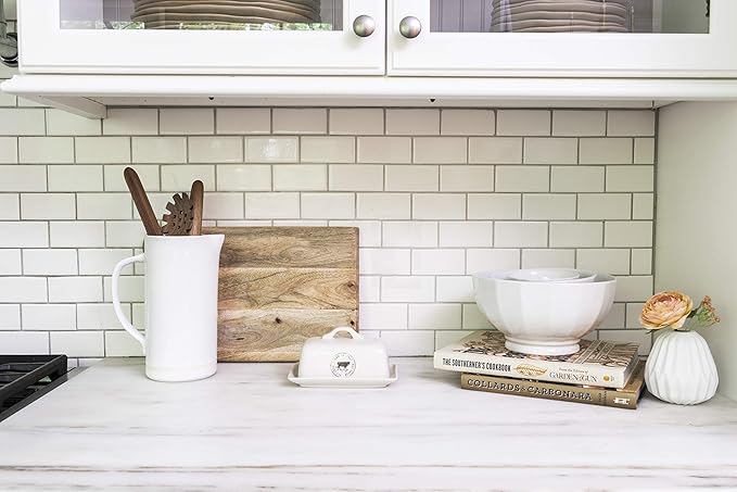 Creative Co-Op Stoneware Butter Dish with Cow Decal