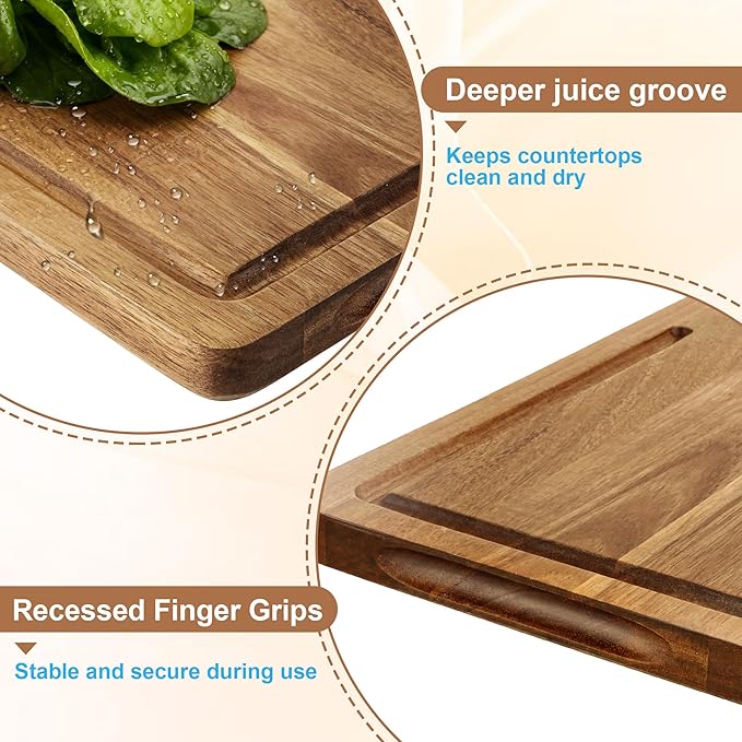 Acacia Wood Cutting Board for Kitchen,Built-In Handles with Juice Groove Chopping,Large Medium Small Board Set of 3 for Meat, Vegetables And Fruits,Kitchen Essential Gift (Gray)