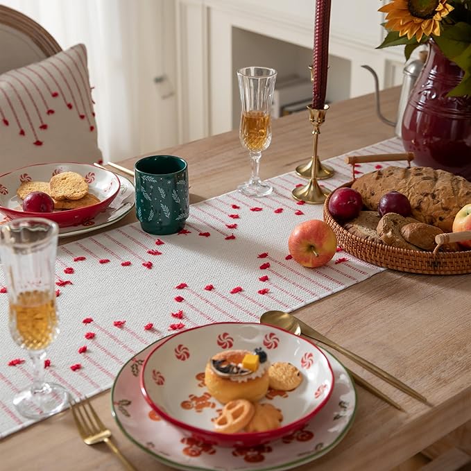 Valentines Table Runner 13 x 72 Inch Long Natural Cotton Woven Runner with Tassels for Home Dining Valentine's Day Decorations, for Modern Farmhouse Holiday Boho Red Table Runner
