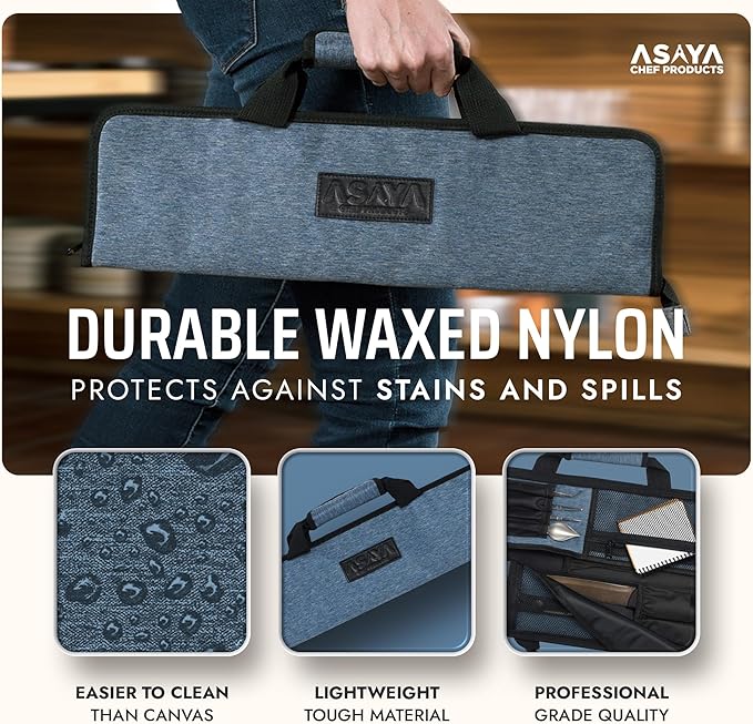 Asaya Chef Knife Roll Bag - 12 Pockets for Knives and Kitchen Utensils - Lightweight, Durable, and Stain Resistant Nylon - Perfect for the Traveling Chef - Knives not Included